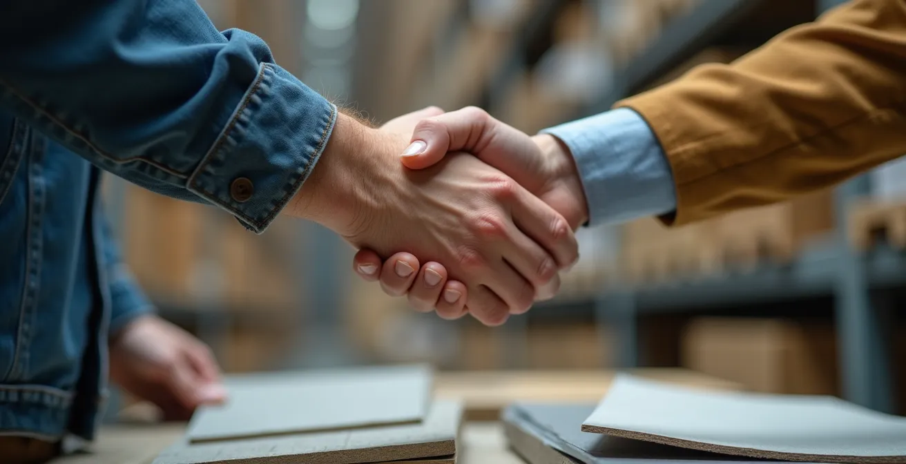 Gros plan sur une poignée de main professionnelle symbolisant un accord commercial